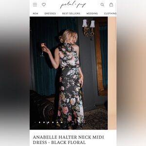 Petal & Pup - ANABELLE HALTER NECK MIDI DRESS - BLACK FLORAL